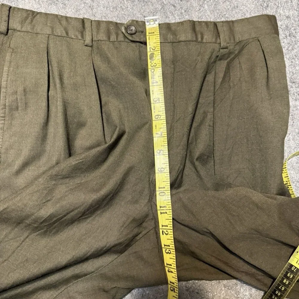 Vintage Harold Powell Mens Pleated Dress Pants Size 35 Olive Cuffed Wool Italy